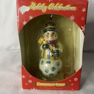 Christopher Radko Holiday Celebrations Snowman Ceramic Ornament w/ Box READ